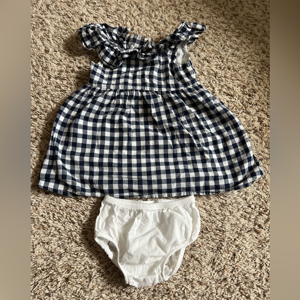 Janie and Jack Gingham Double Ruffle Dress with Bloomers